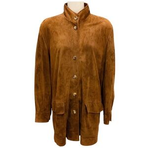 LORO PIANA BROWN BUTTON FRONT SUEDE LEATHER JACKET